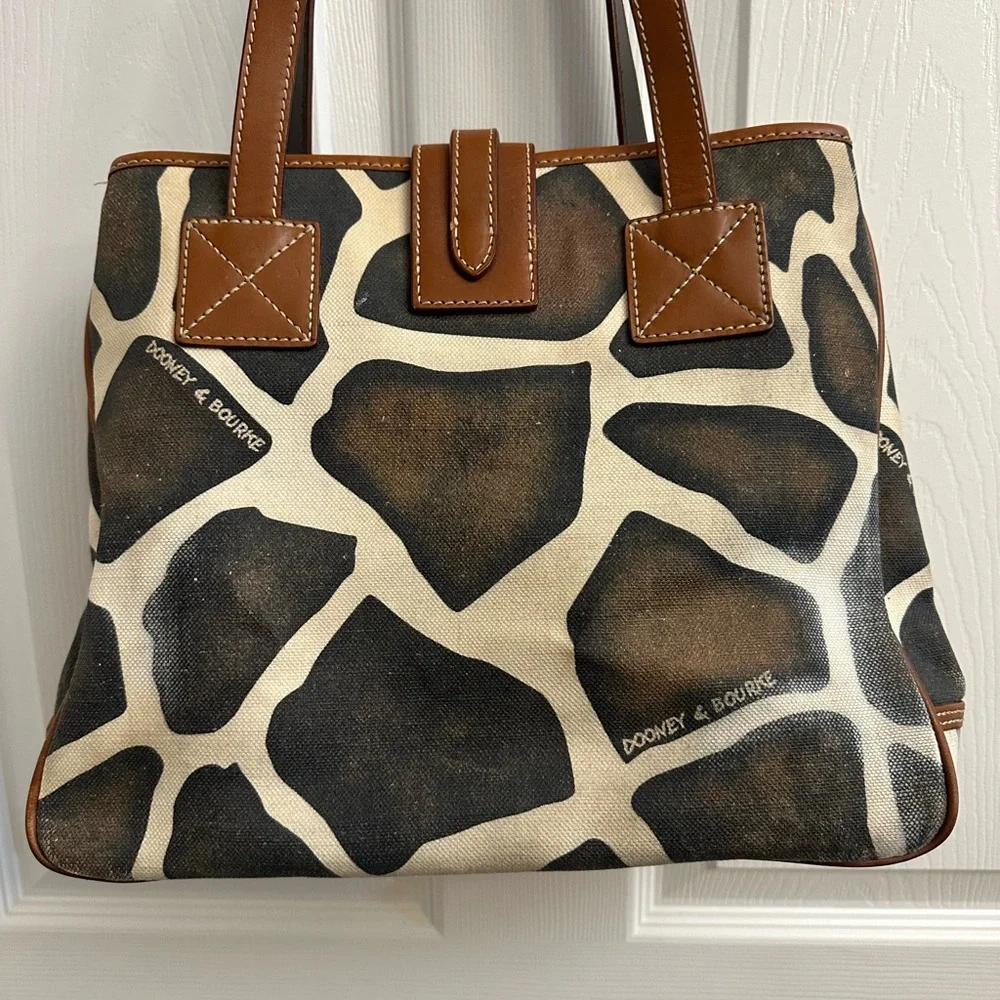 Dooney & Bourke Giraffe Print Canvas Tote with Brown Leather Trim